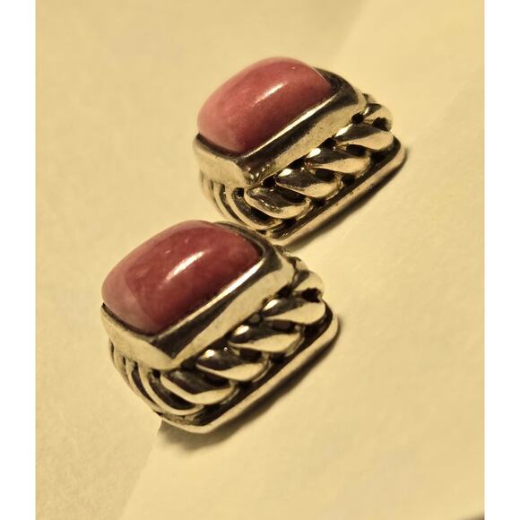 Vintage Rhodonite Sterling Silver Earrings - Picture 6 of 8